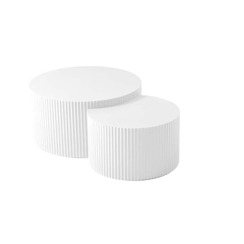 Modern Coffee Table, White Table Set of 2 with Hand-Carved Relief, for Living Room, Office and Leisure Area