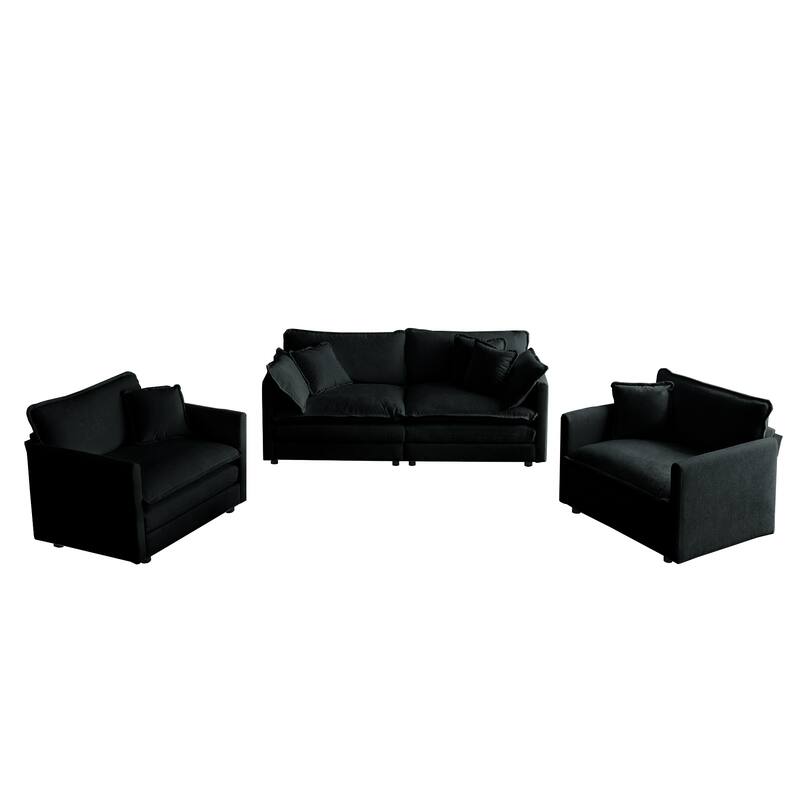 4-Seat Chenille Sofa Set with 2 Arm Chairs + 2-Seater Sofa and Pillows