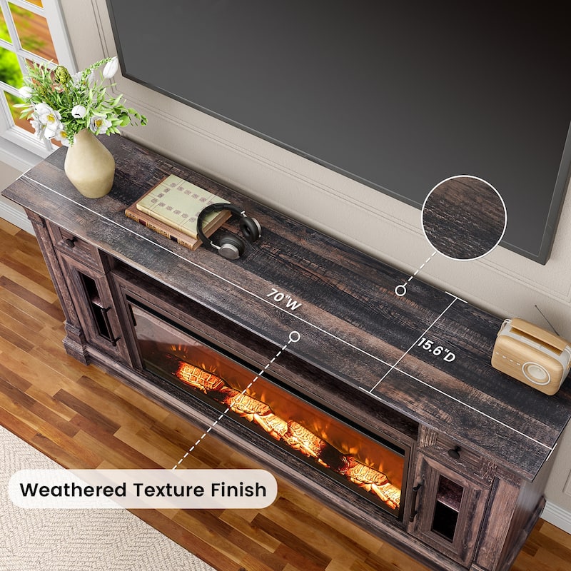 Fireplace TV Stand for 80" TV, Entertainment Center with LED Lights