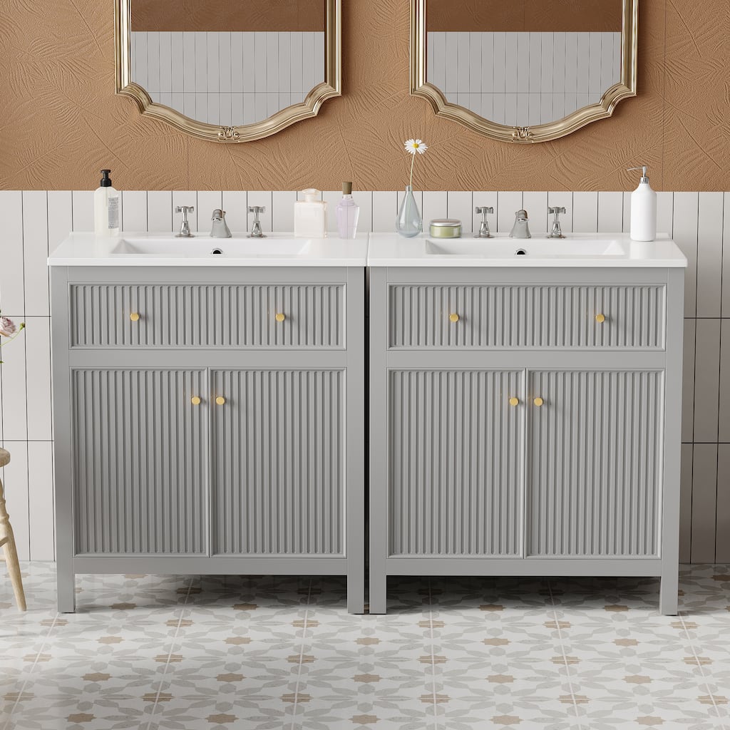 60'' Freestanding Bathroom Vanity Set with White Integrated Ceramic Sink - 60'' x 18.5'' x 34''