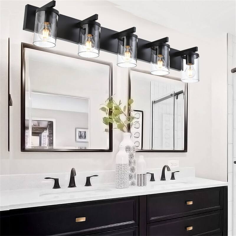 6-Light Vanity Light, Bathroom Mirror Light with Clear Glass Shade - Black