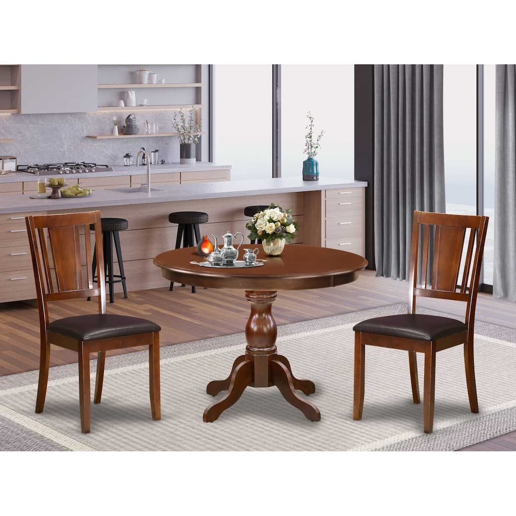 3-Piece Mahogany Finish Solid Wood Top - Dining Room Set - Seats 4