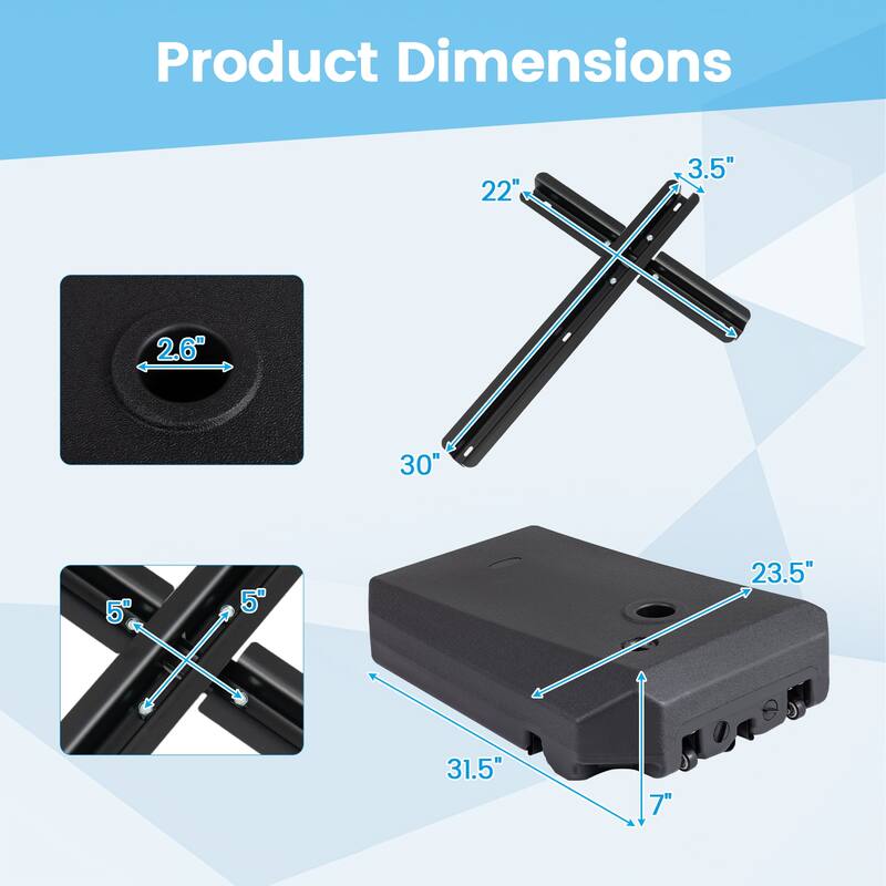 Gymax Cantilever Umbrella Base w/Wheels & Cross Base for 10 FT Offset