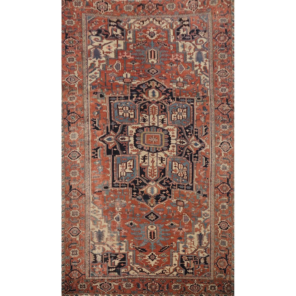 Hand Knotted Oriental 100% Wool Carpet Traditional Medallion Oranges & Rust Heriz (serapi) Area Rug - 14' 3'' X 10' 2''