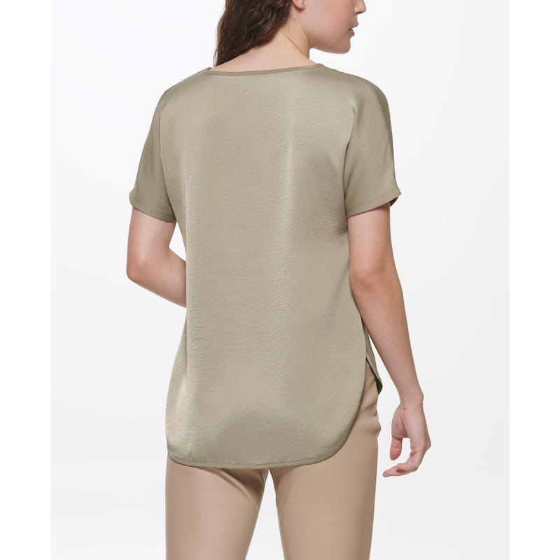 DKNY Woven V-Neck Short Sleeve Blouse
