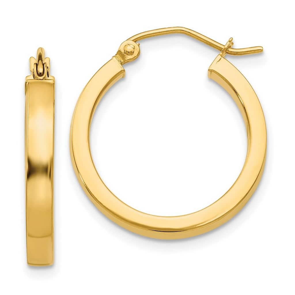 Curata 10k Yellow Gold 3mm Square Tube Hoop Earrings - Options: 20mm 25mm 30mm