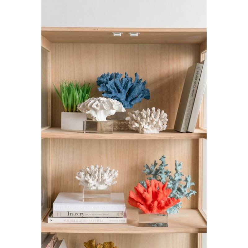 Coral Sculpture with Glass Base - 9.5" - Blue
