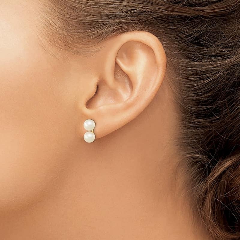 Curata 10k or 14k Yellow Gold 6-7mm White Round Freshwater Cultured Double Pearl Post Earrings