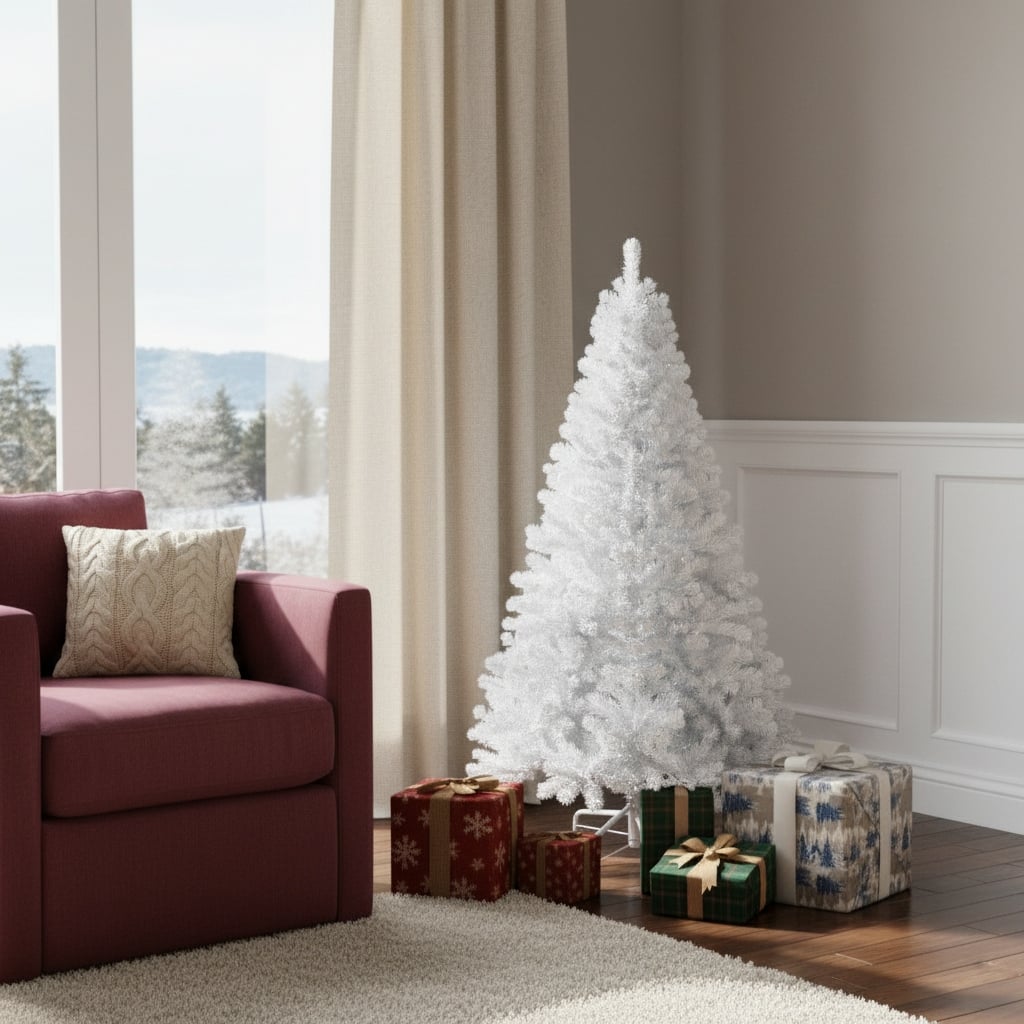 HomeRoots 5' White Full Pine Christmas Tree - 34.00 in. x 60.00 in. x 34.00 in.