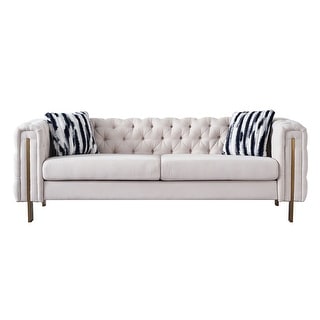 Modern Linen Sofa with Square Arm and Tufted Back
