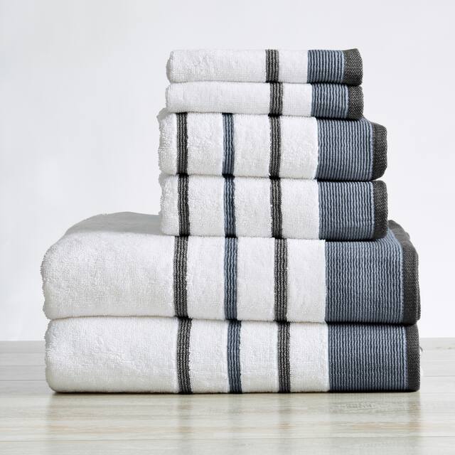 Luxurious Cotton Decorative Stripe Towel Set - 6 Piece Set - Moroccan Blue / December Sky