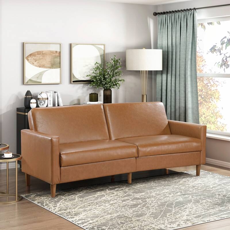 Faux Leather Upholstery Comfort Sleeper Sofa Modern Furniture Durable Plywood Frame Elegant Lounger - 2 Seat - Camel