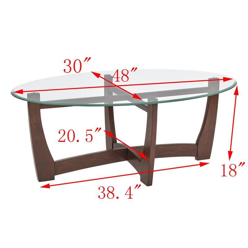 48 Inch Oval Glass Coffee Table, Cherry Round Coffee Table Center Table With Glass Top, Small Coffee Table