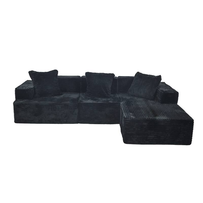 Compression Sectional Sofa with L Shape Chaise, Corduroy Deep Seat Boneless Couches, Modular 3 Seat Corner Sofa