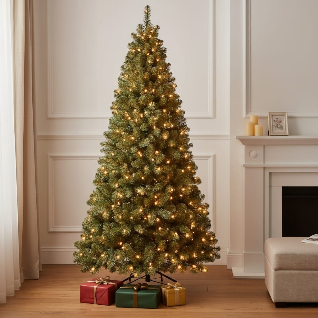 HomeRoots 7' White Pre Lit Full Fir Christmas Tree - 48.00 in. x 84.00 in. x 48.00 in.