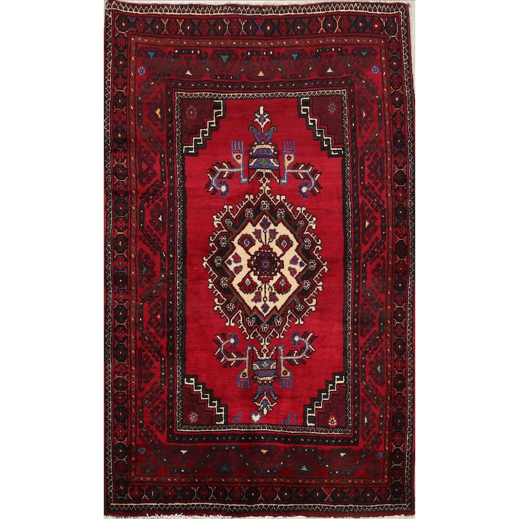 Geometric Balouch Persian Wool Area Rug Hand-knotted Foyer Carpet - 3'3" x 4'11"