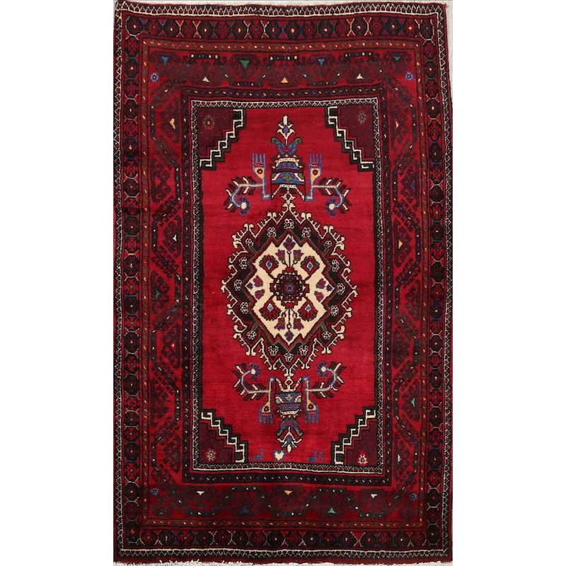 Geometric Balouch Persian Wool Area Rug Hand-knotted Foyer Carpet - 3'3" x 4'11"
