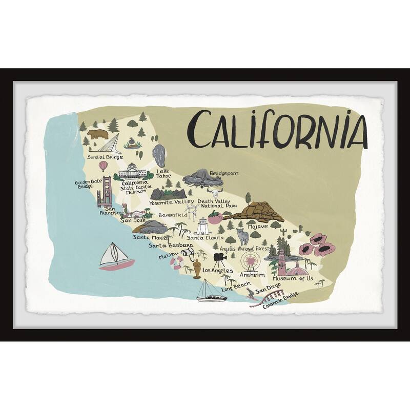 'Illustrated Map of California' Framed Painting Print