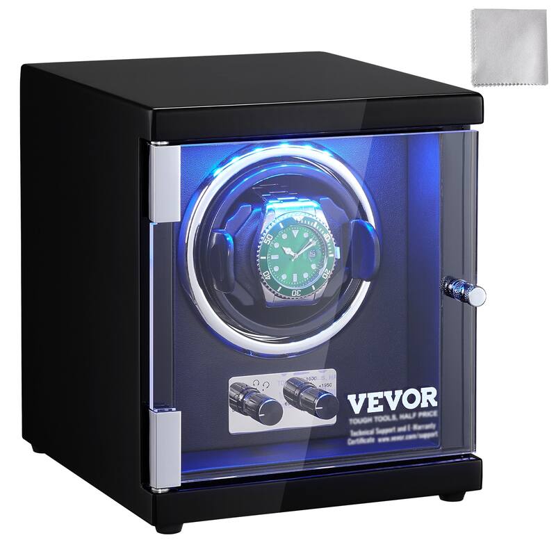 VEVOR Watch Winder with 1-8 for Men's and Women's Automatic Watches with Super Quiet Japanese Mabuchi Motors LED Lights - 1 Watches+1 Motors