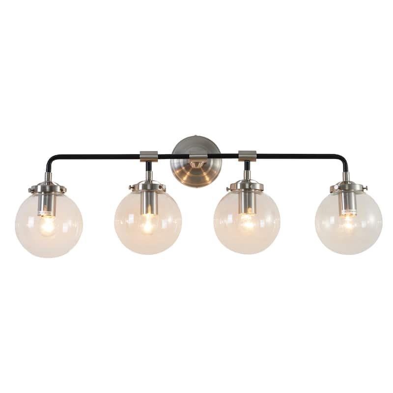 4 Lights Silver and Black Metal Frame Wall Sconce with Glass Shades