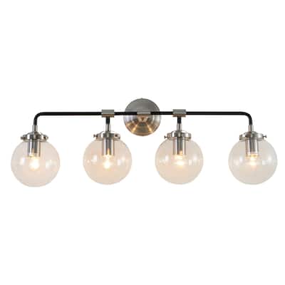 4 Lights Silver and Black Metal Frame Wall Sconce with Glass Shades