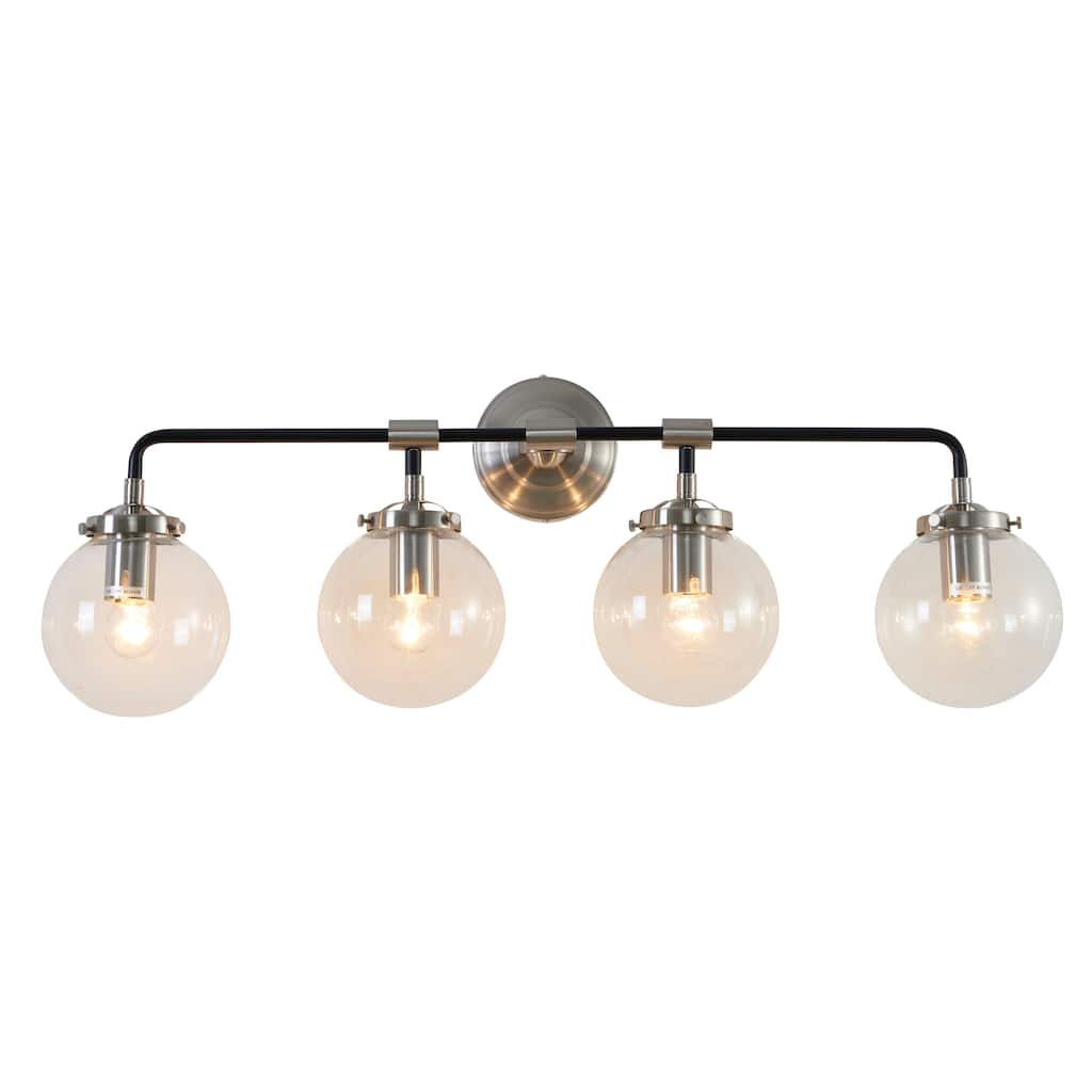 4 Lights Silver and Black Metal Frame Wall Sconce with Glass Shades
