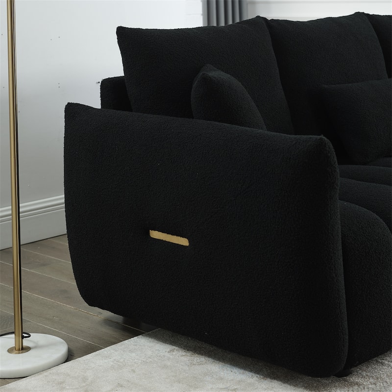 Upholstered Teddy Fabric Sofa with 3 Pillows and Solid Wood Frame