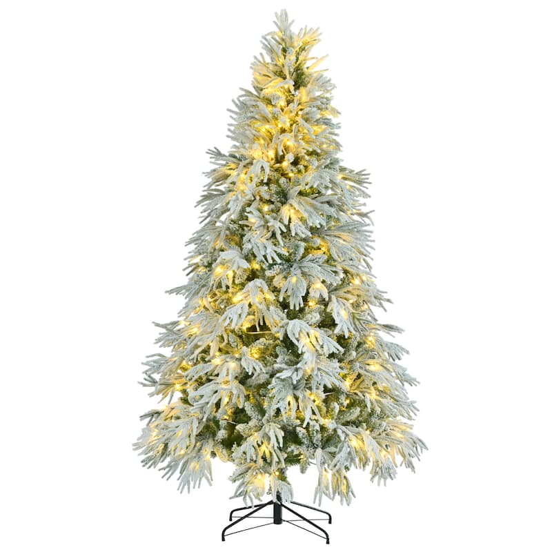 HomeRoots 7.5' Pre Lit Extra Full Frosted Pine Christmas Tree - White - 55.10 in. x 90.00 in. x 55.10 in.