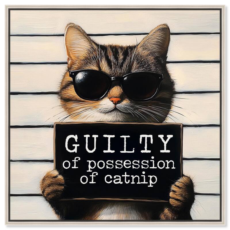 Guilty of Catnip Canvas by Art Remedy - 40" x 40" - Silver