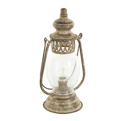 Metal Distressed Antique Style Lantern Room Accent Lamp - Bronze - Roche River Decor