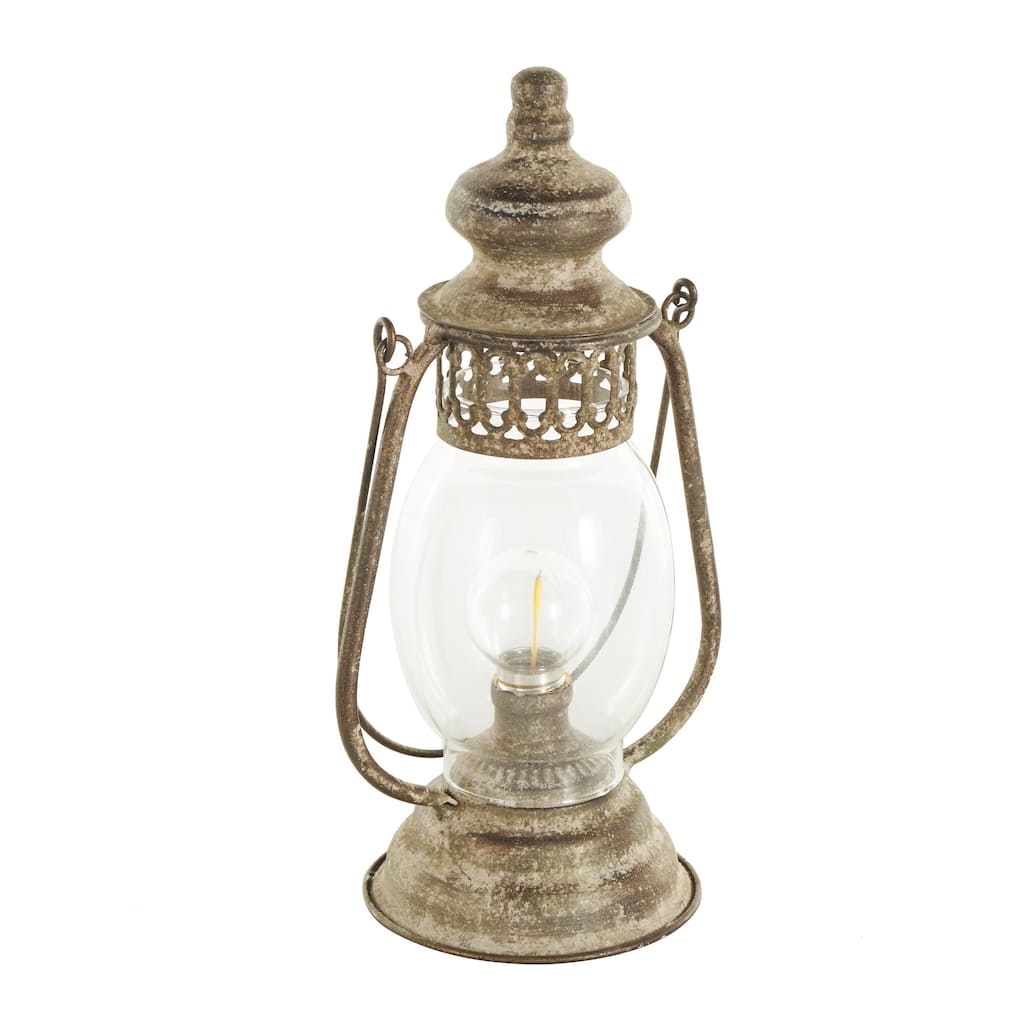 Metal Distressed Antique Style Lantern Room Accent Lamp - Bronze - Roche River Decor