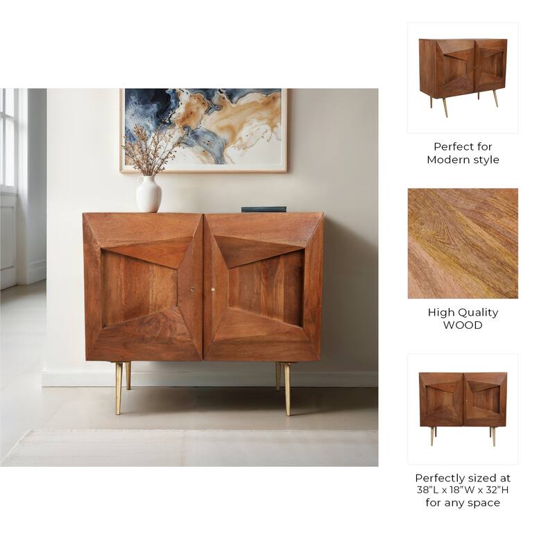 Wood Cabinet Modern Dimensional Front Panel Tapered Legs - 32" Brown - 38" x 18" x 32"