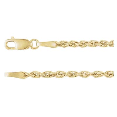 Curata 14k Yellow Gold 2mm Hollow Rope Chain Necklace (Lobster)