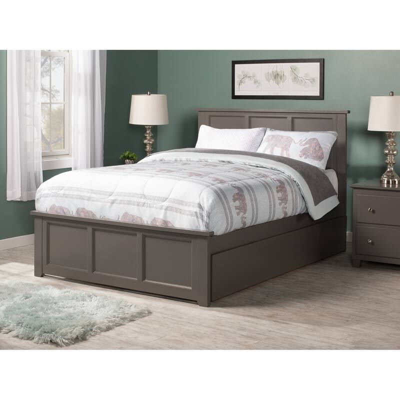 Madison Full Platform Bed with Footboard and Twin Trundle in Grey
