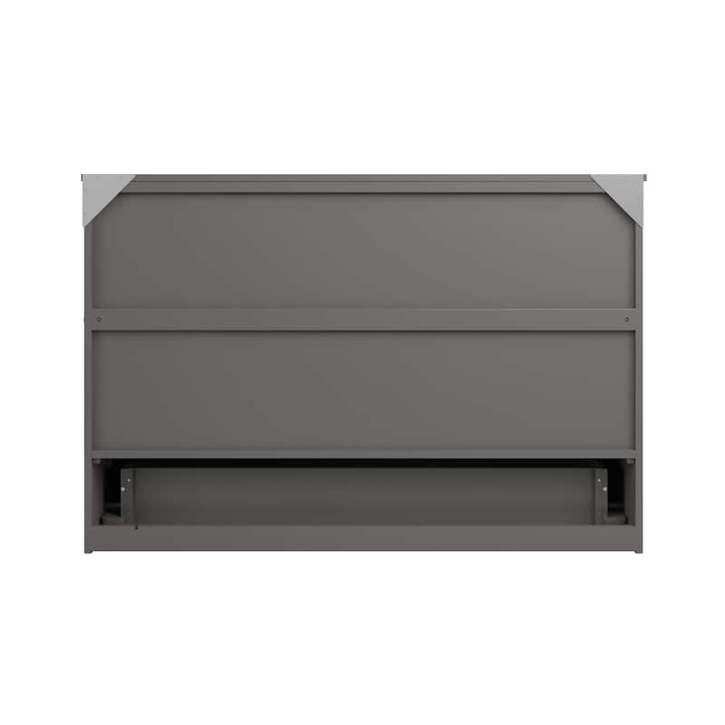 Northfield Queen Murphy Bed Chest with 6" Mattress, Storage Drawer & Built-In Charger in Grey