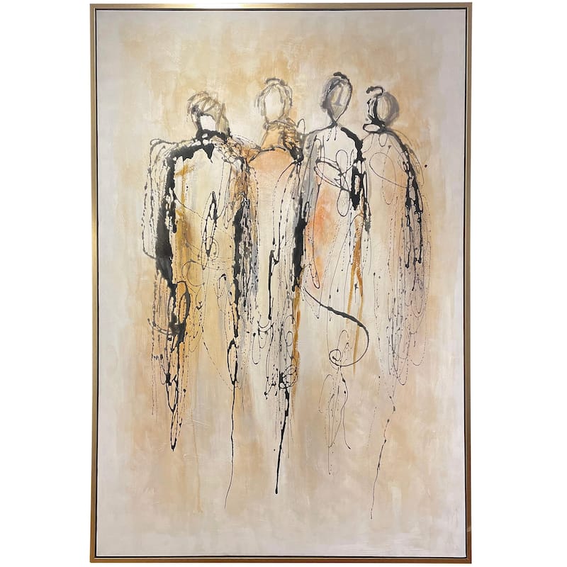 Harp & Finial Troupe - Abstract Hand Painted Canvas Wall Art - Gold Frame