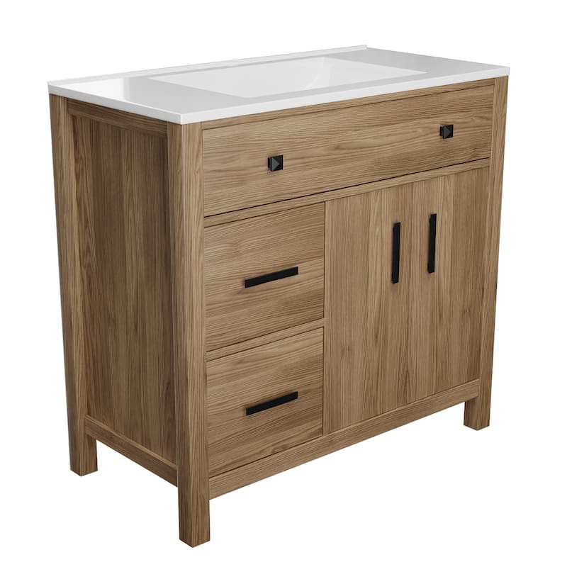 36-Inch MDF Single Sink Bathroom Vanity with Wood-Like Finish