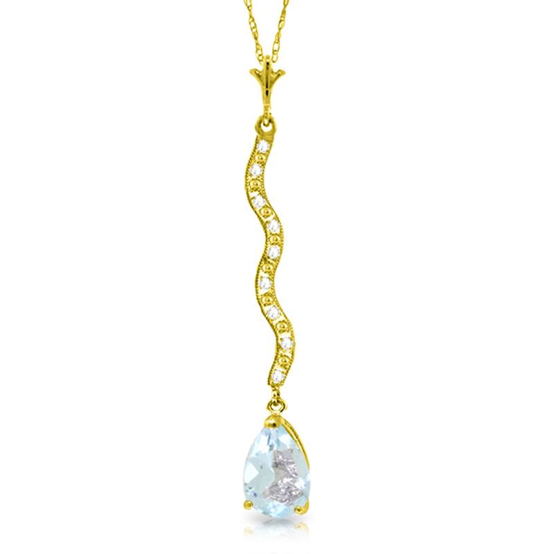 1.79 Carat 14K Solid Gold Until The Hour Aquamarine Diamond Necklace - 16 Inch - Yellow