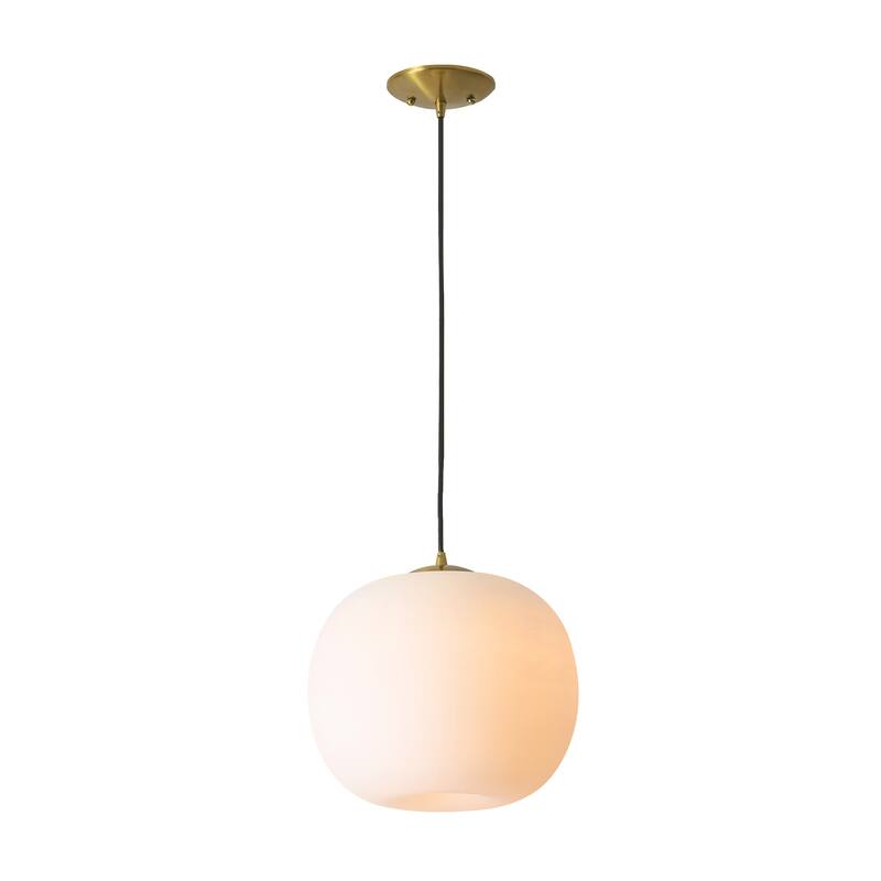 1-Light Modern Gold Hanging Pendant Light with Opal Glass Globe Lamp Shade for Kitchen Island, Bedroom