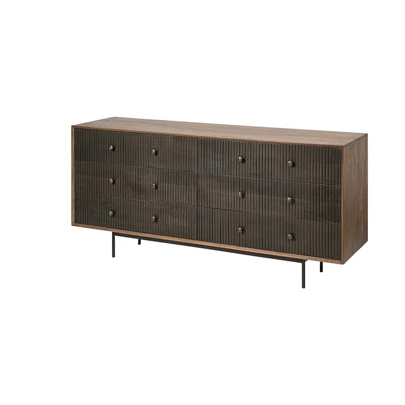 Grace Two-Tone Brown Solid Wood 6 Drawer Sideboard - 70.0L x 18.0W x 31.0H - 70.0L x 18.0W x 31.0H - Brown