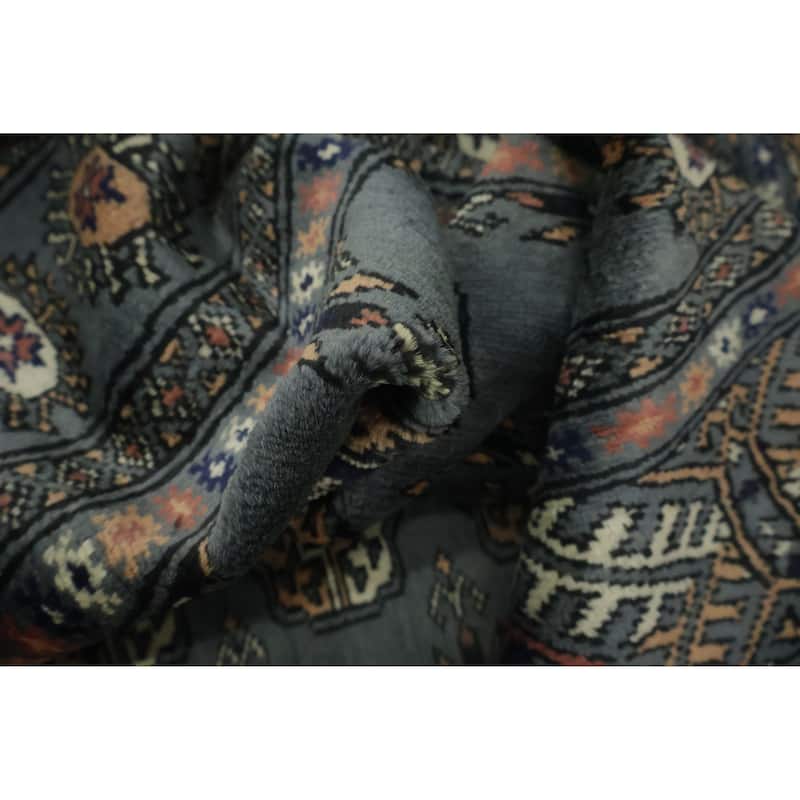 Hand Knotted Oriental 100% Wool Carpet Traditional Tribal Navy Blue & Blues Bokhara Area Rug - 5' 11'' X 4' 2''