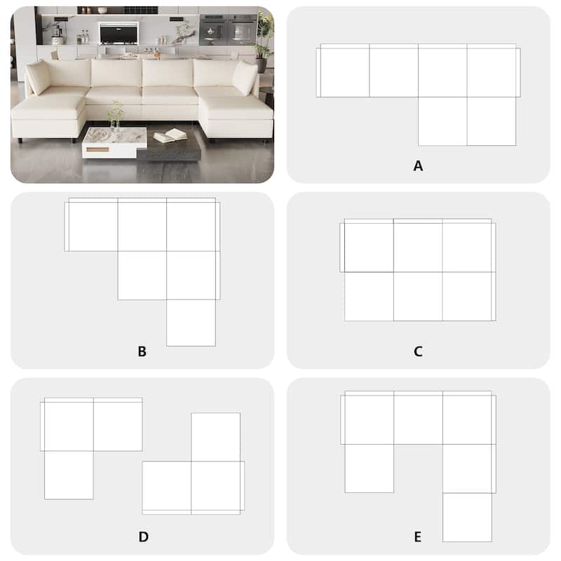 Beige 68" L-Shaped 6-Seater Modular Sofa with Storage