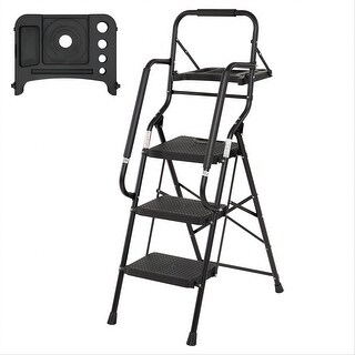 3 Step Ladder with Handrails Folding Step Stool with Tool Plateform ...