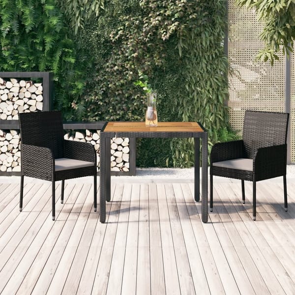 slide 2 of 93, vidaXL 3 Piece Patio Dining Set with Cushions Black Poly Rattan - 18.9" x 21.7" x 34.6"