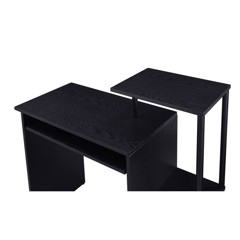 Anmytek Black L Shaped Computer Desk with Keyboard Tray and Storage Modern Home Office Desk for Small Spaces