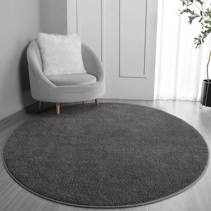 Area Rugs, Dark Grey Super Soft Comfy Thickened Memory-Foam Indoor Carpets - 4' (Round) - Round