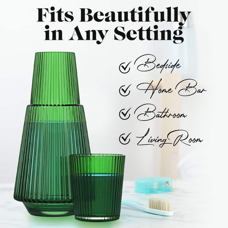 American Atelier Vintage Bedside Water Ribbed Carafe with Lid Tumbler