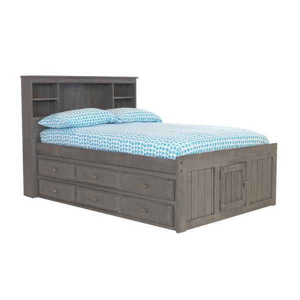 slide 1 of 5, OS Home and Office Furniture Model Solid Pine Full Captains Bookcase Bed with 12 drawers in Charcoal Gray