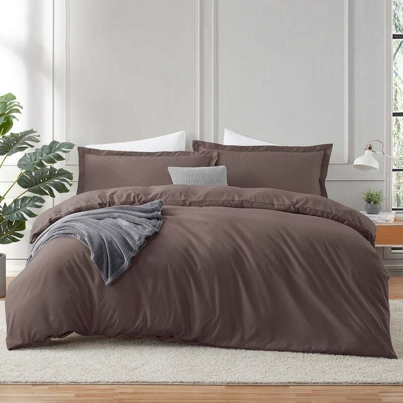 Emperyan Duvet Cover With Fitted Sheet Soft Double Brushed Bedding Set - Chocolate Brown - Queen