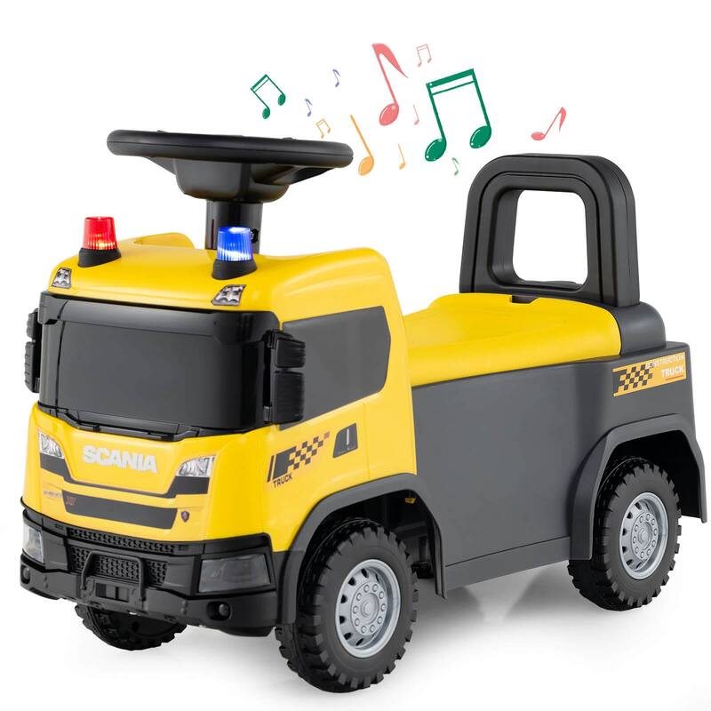 Costway Licensed Scania Toy Fire Truck with Lights Sounds & Under-Seat - See Details - Yellow